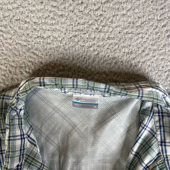 Columbia Shirt Mens M Green Plaid Button Roll Tab Vented Pocket Outdoor Hiking - Picture 5 of 16